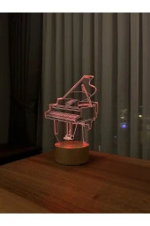 BY-LAMP Piyano Figürlü Dekoratif Hediye Led Masa Lambası | 7 Işık Rengi | Ahşap Taban thumbnail 3