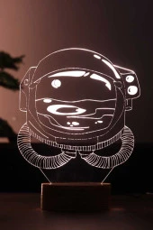 BY-LAMP Astronot Figürlü Led Masa Lambası | 7 Işık Rengi | Ahşap Taban thumbnail 1