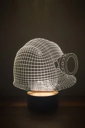 BY-LAMP Madenci Bareti Figürlü Led Masa Lambası | 7 Işık Rengi | Ahşap Taban thumbnail 1