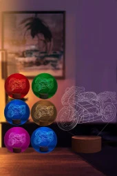 BY-LAMP Motorsiklet Figürlü Led Masa Lambası | 7 Işık Rengi | Ahşap Taban thumbnail 2