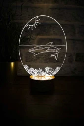 BY-LAMP Köpek Balığı Lamba Tasarımı Ahşap Taban 7 Farklı Işık Renkli Hediye Dekoratif Aydınlatma thumbnail 1