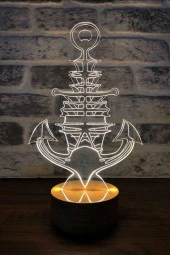 BY-LAMP Gemi Çapa Figürlü Dekoratif Hediye Led Masa Lambası | 7 Işık Rengi | Ahşap Taban thumbnail 1