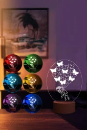 BY-LAMP Kelebekli Kız Figürlü Led Masa Lambası | 7 Işık Rengi | Ahşap Taban - 2