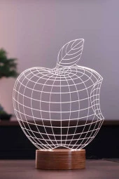 BY-LAMP Elma Figürlü Dekoratif Hediye Led Masa Lambası | 7 Işık Rengi | Ahşap Taban - 1