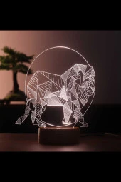 BY-LAMP Aslan Led Masa Lambası | 7 Işık Rengi | Ahşap Taban thumbnail 1