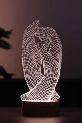 BY-LAMP Eller Figürlü Dekoratif Hediye Led Masa Lambası | 7 Işık Rengi | Ahşap Taban thumbnail 1