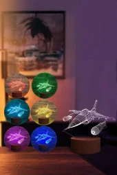 BY-LAMP F-16 Figürlü Dekoratif Hediye Led Masa Lambası | 7 Işık Rengi | Ahşap Taban thumbnail 2