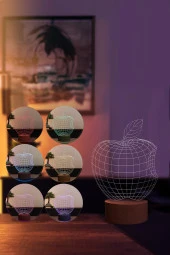 BY-LAMP Elma Figürlü Dekoratif Hediye Led Masa Lambası | 7 Işık Rengi | Ahşap Taban - 2