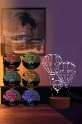 BY-LAMP Kapadokya Balonu Figürlü Led Masa Lambası | 7 Işık Rengi | Ahşap Taban thumbnail 2