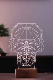 BY-LAMP Müzik Kurukafa Dj Figürlü Dekoratif Hediye Led Masa Lambası | 7 Işık Rengi | Ahşap Taban thumbnail 1