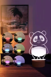 BY-LAMP Sevimli Panda Figürlü Dekoratif Hediye Led Masa Lambası | 7 Işık Rengi | Ahşap Taban thumbnail 2