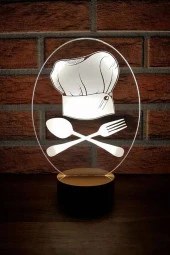 BY-LAMP Şef Aşçı Figürlü Dekoratif Hediye Led Masa Lambası | 7 Işık Rengi | Ahşap Taban thumbnail 1