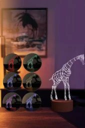 BY-LAMP Zürafa Figürlü Dekoratif Hediye Led Masa Lambası | 7 Işık Rengi | Ahşap Taban - 2