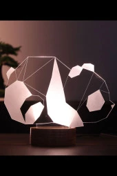 BY-LAMP Panda Figürlü Dekoratif Hediye Led Masa Lambası | 7 Işık Rengi | Ahşap Taban thumbnail 1