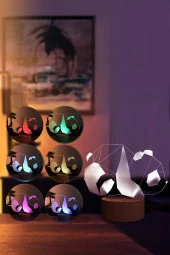BY-LAMP Panda Figürlü Dekoratif Hediye Led Masa Lambası | 7 Işık Rengi | Ahşap Taban thumbnail 2