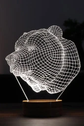 BY-LAMP Ayı Büstü Figürlü Dekoratif Hediye Led Masa Lambası | 7 Işık Rengi | Ahşap Taban thumbnail 1