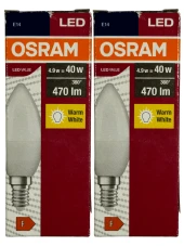Osram 4,9W (40W) 2700K (Sarı Işık) E14 Duylu Led Ampul (2 Adet) thumbnail 1