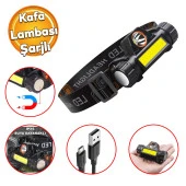 Mıknatıslı Klaus Şarjlı Kafa Lambası Bisiklet Reflektörü Ledli Kamp Kafa Feneri El Feneri 2 Modlu - 1