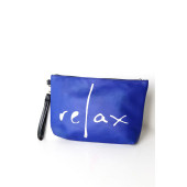 Kadın Vegan Deri Clutch Fermuarlı Mavi Baskılı Omuz Çantası - 2
