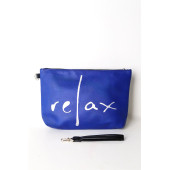 Kadın Vegan Deri Clutch Fermuarlı Mavi Baskılı Omuz Çantası - 4