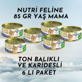 Nutri Feline Ton Balığı ve Karidesli Yetişkin Kedi Konservesi 85 gr x 6 lı Ekonomik Paket - 1