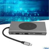 ScHitec 15in1 Hub Kablosuz Şarj/Type-C to 4K HDMI/UsbA 3.0/TF SD/VGA/3.5mm/AUX/PD/RJ45 Gigabit Ethernet Dönüştürücü Adaptör - 4