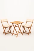 Meya Dekor Sırt ve Oturak Minderli Balkon Bahçe Mutfak 3'lü Bistro Set Katlanır Masa-Sandalye 50x50 Masalı - 1