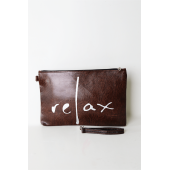 Kadın Vegan Deri Clutch Fermuarlı Kahverengi Baskılı Omuz Çantası - 1