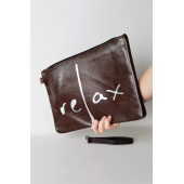 Kadın Vegan Deri Clutch Fermuarlı Kahverengi Baskılı Omuz Çantası - 2