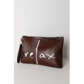 Kadın Vegan Deri Clutch Fermuarlı Kahverengi Baskılı Omuz Çantası - 3