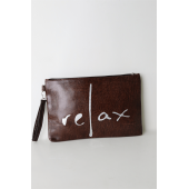 Kadın Vegan Deri Clutch Fermuarlı Kahverengi Baskılı Omuz Çantası - 4