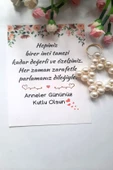 15 Adet İnci Anahtarlık -  Bahar Çiçekli Kuşe Kartlı Anneler Günü Hediyesi - Jelatinli - 3