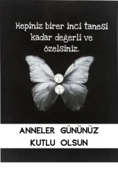 5 Adet Anneler Günü Siyah Kelebek Kartlı İnci Küpe Hediye - Anneler Günü Hediyesi - 1
