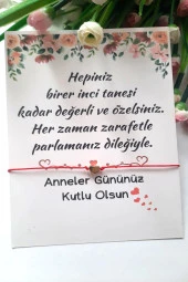 5 Adet Çiçek Konsept Kuşe Kartlı Gold Kalp Bileklik - Anneler Günü Hediyesi -  Jelatinli - 1