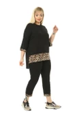 Melsay Butik Siyah Leopar Şeritli Büyük Beden Kadın Kapri Takımı - 1