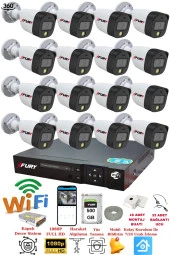 FURY 16 Kameralı 1080P 2Mp Görüntü Gece Renkli Full Hd Ultra Led Gece Renkli Güvenlik Kamerası Seti 500GB thumbnail 2