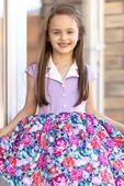 Kız Çocuk Gömlek Yaka Çiçek Baskılı Lila Elbise thumbnail 7