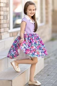 Kız Çocuk Gömlek Yaka Çiçek Baskılı Lila Elbise thumbnail 6