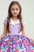 Kız Çocuk Gömlek Yaka Çiçek Baskılı Lila Elbise thumbnail 2