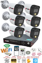 FURY 6 Kameralı Gece Renkli 1080P 2Mp Görüntü Full Hd Ultra Led Gece Renkli Güvenlik Kamerası Seti 500GB thumbnail 1