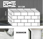 Renkli Duvarlar 6 Adet 60x30cm Beyaz Tuğla Desen Yapışkanlı Karavan Prefabrik Banyo Wc Duvar Paneli Shiny-19 thumbnail 1