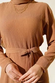Bürümcüklü Kuşaklı Kat Elbise Camel thumbnail 4