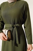 Bürümcüklü Kuşaklı Kat Elbise Haki - 4