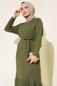 Bürümcüklü Kuşaklı Kat Elbise Haki - 2