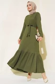 Bürümcüklü Kuşaklı Kat Elbise Haki - 1