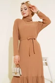 Bürümcüklü Kuşaklı Kat Elbise Camel - 2
