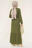 Bürümcüklü Kuşaklı Kat Elbise Haki - 3