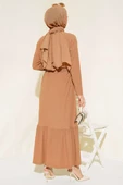 Bürümcüklü Kuşaklı Kat Elbise Camel - 3