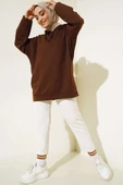 Kapüşonlu Oversize Sweat Kahve thumbnail 2