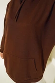 Kapüşonlu Oversize Sweat Kahve thumbnail 4